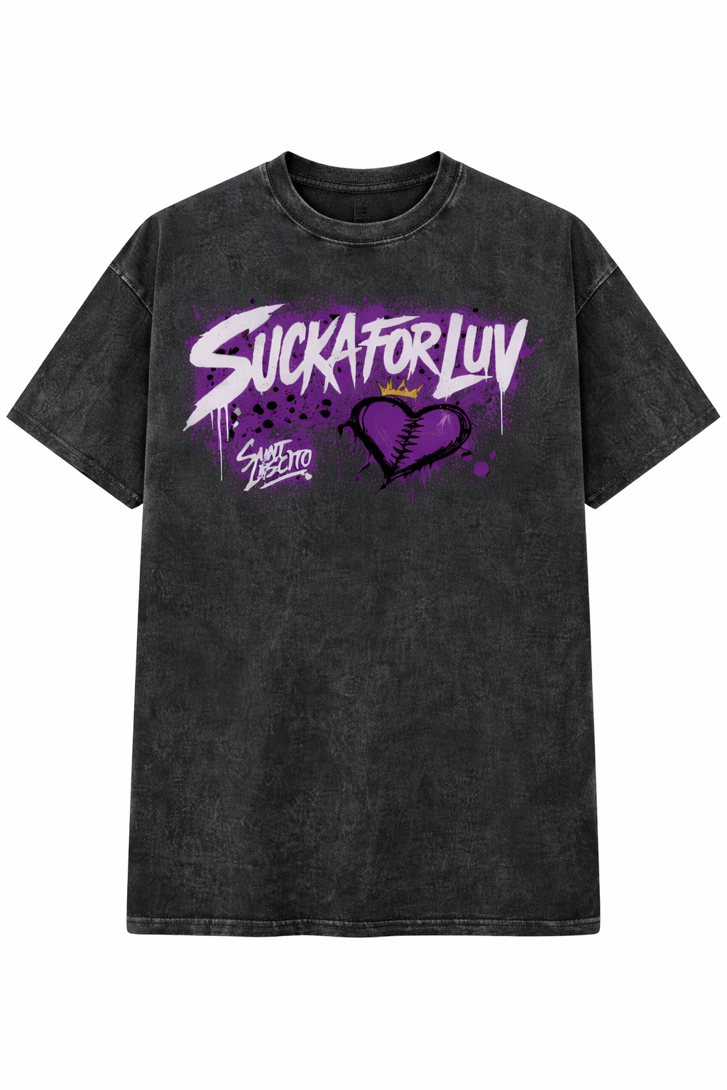 SUCKAFORLUV Acid Wash Tee – Where Street Art Meets Emotion