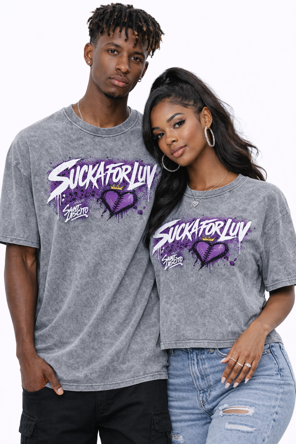 SUCKAFORLUV Acid Wash Tee – Where Street Art Meets Emotion