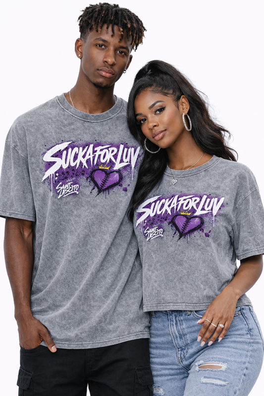 SUCKAFORLUV Acid Wash Tee – Where Street Art Meets Emotion